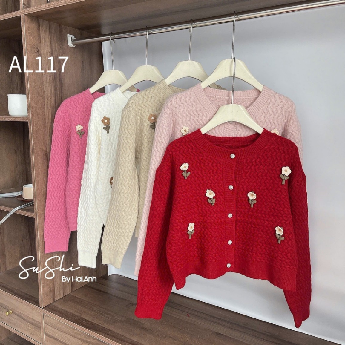 AL117 cardigan sóng lượn cây hoa