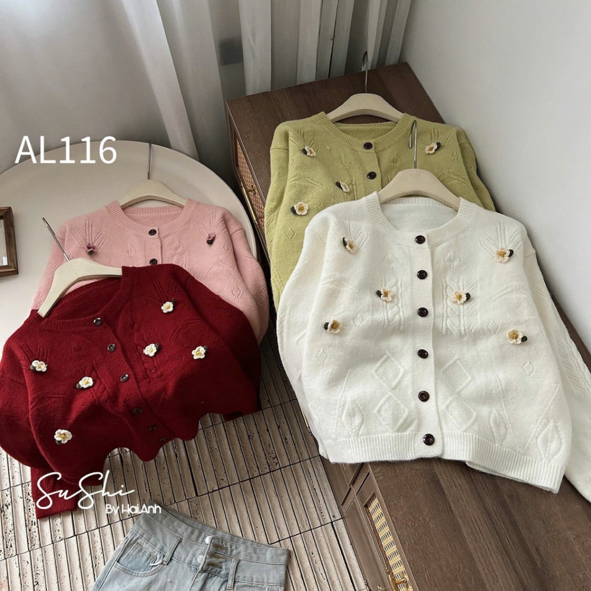 AL116 cardigan bông hoa