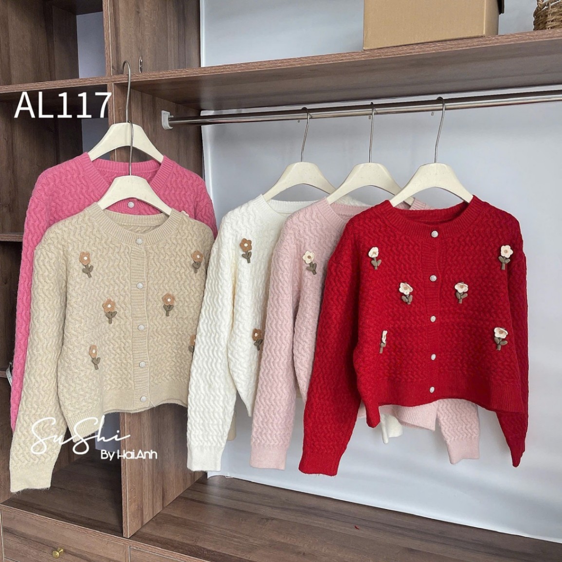 AL117 cardigan sóng lượn cây hoa