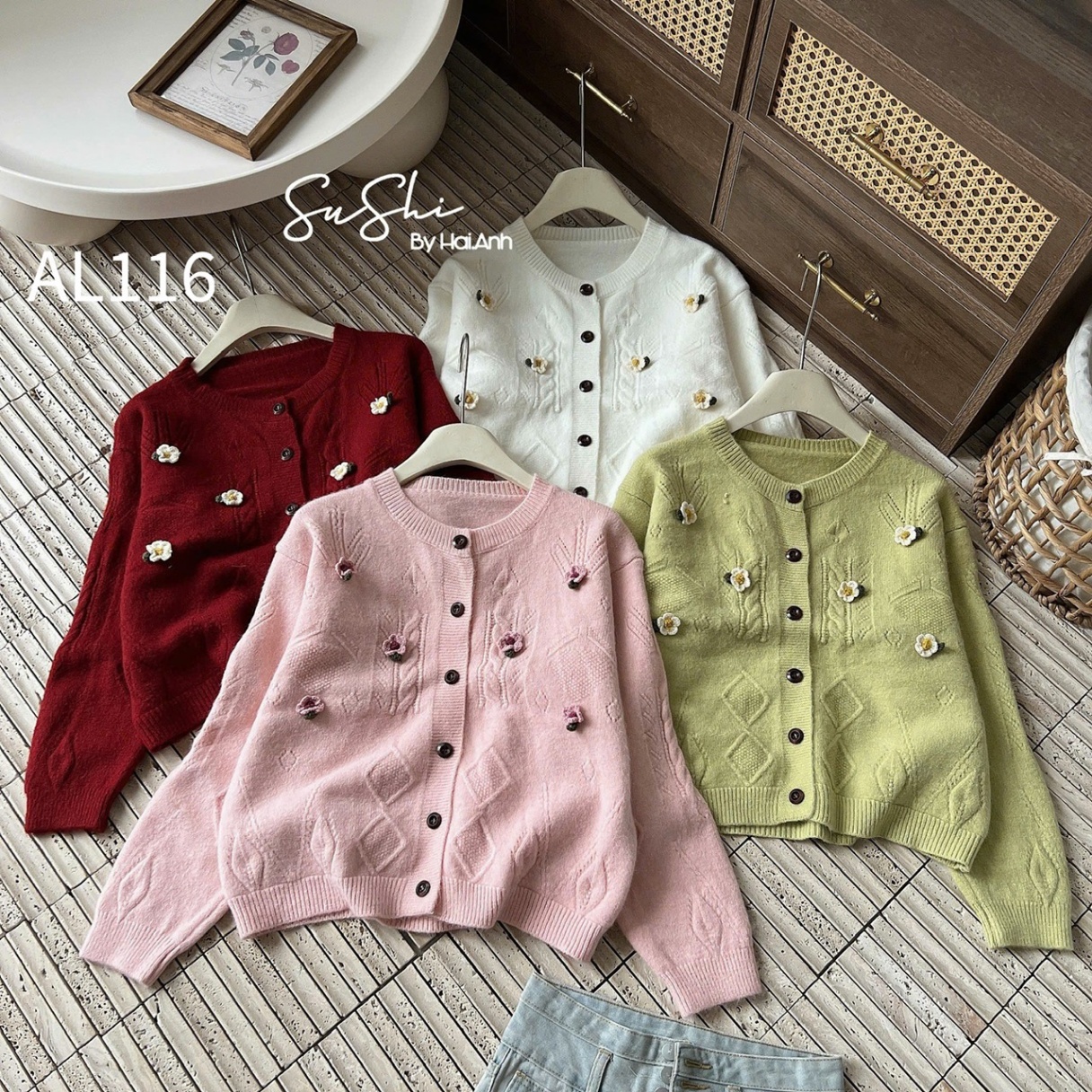 AL116 cardigan bông hoa