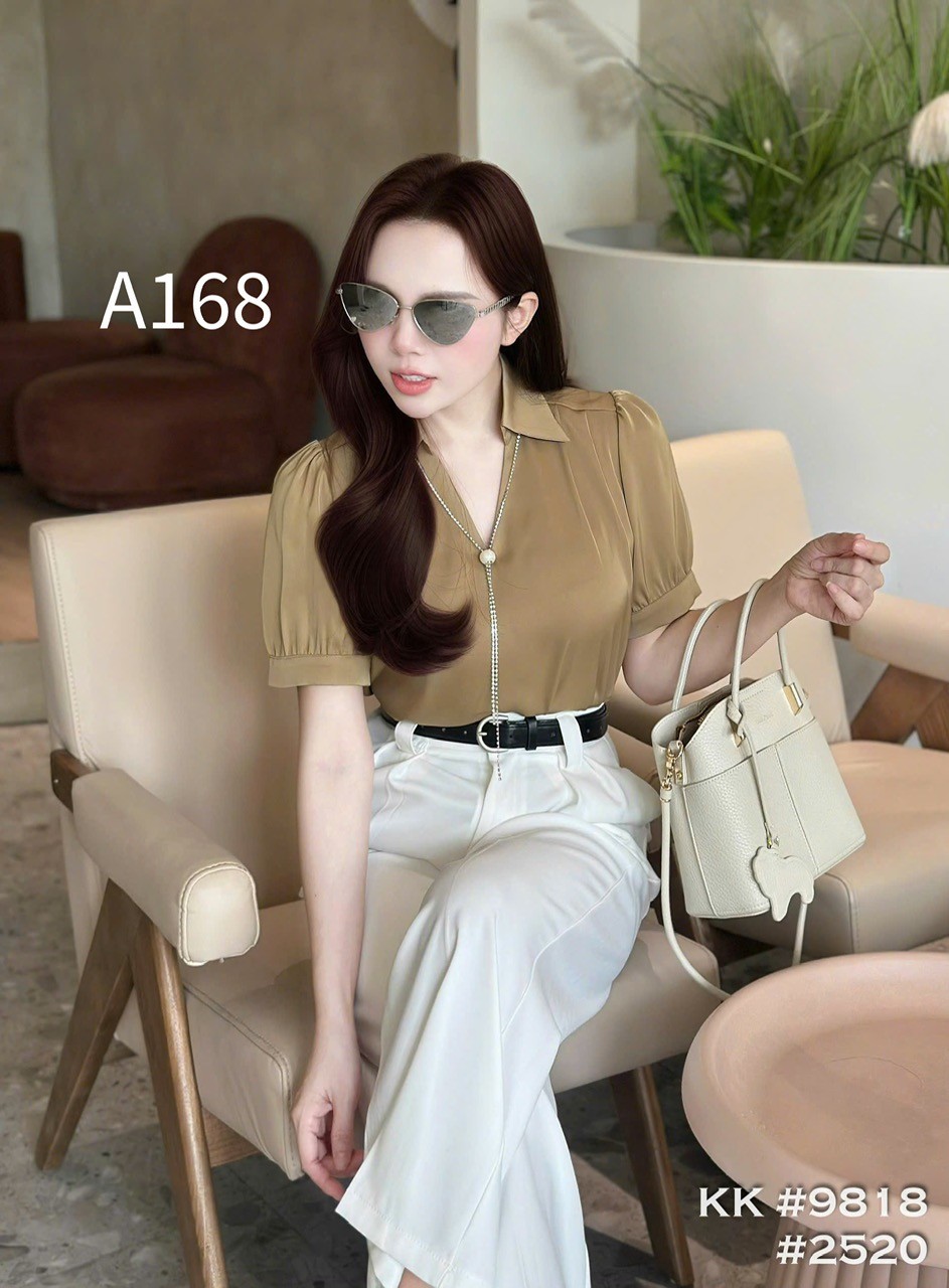 A168 Áo sơ mi lụa tay cộc dây ngọc