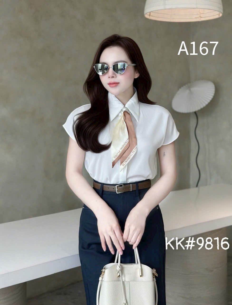 A167 Áo sơ mi lụa khăn phối màu