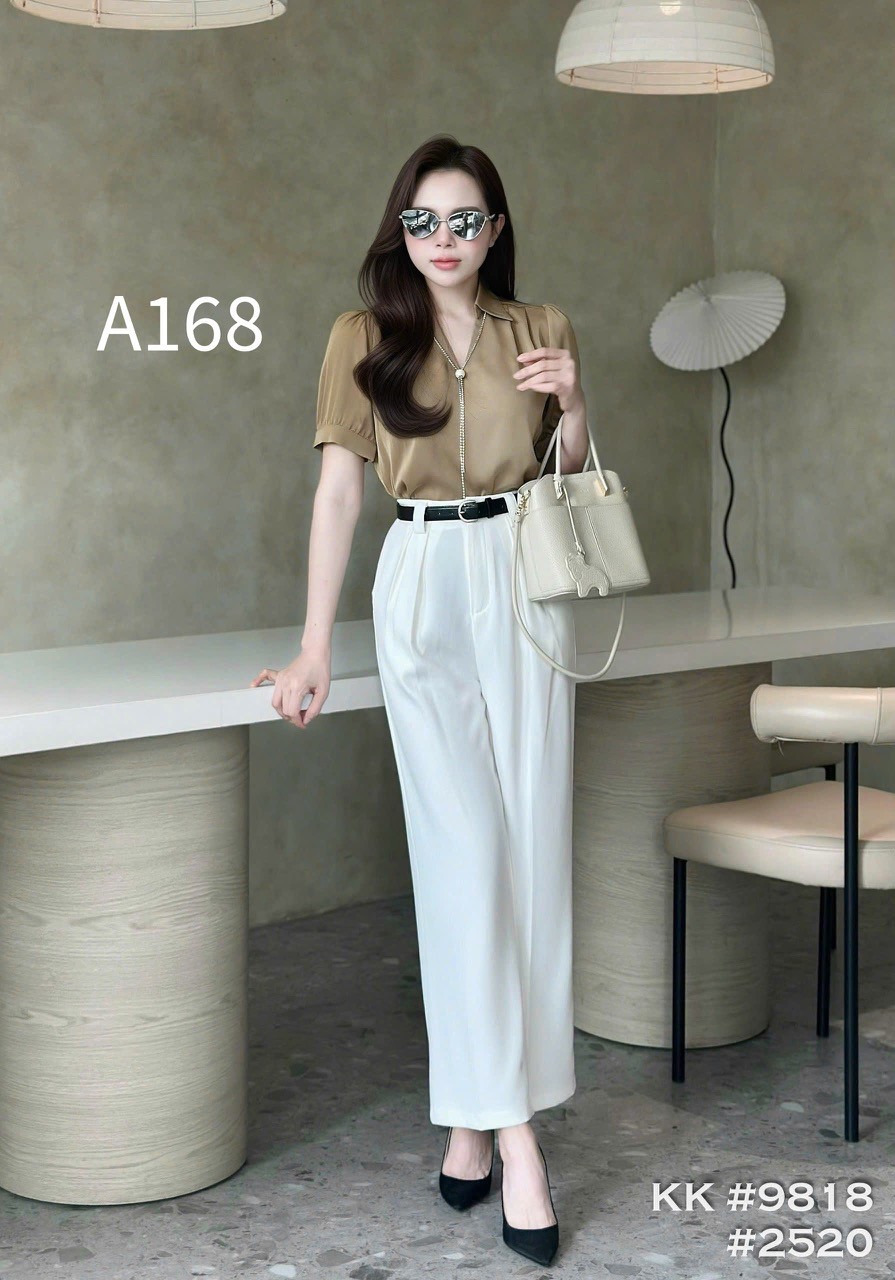 A168 Áo sơ mi lụa tay cộc dây ngọc
