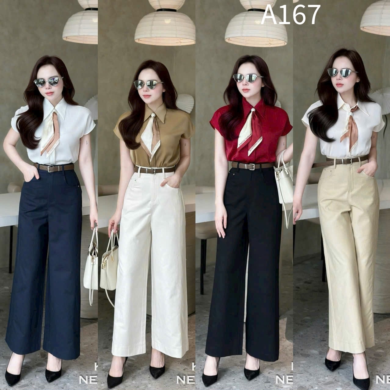 A167 Áo sơ mi lụa khăn phối màu