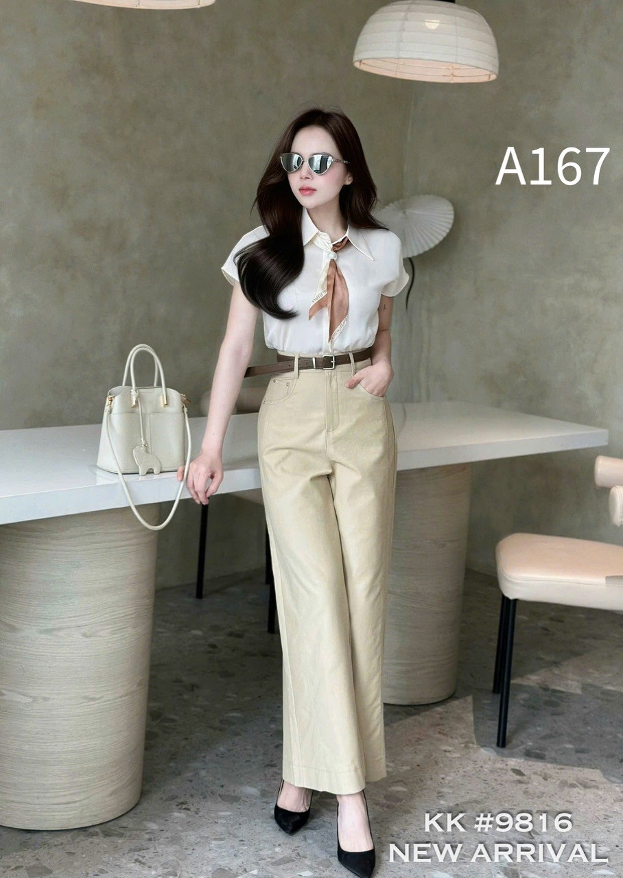 A167 Áo sơ mi lụa khăn phối màu
