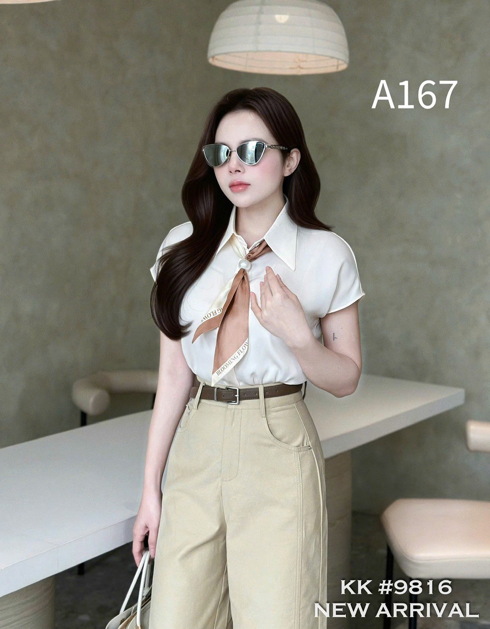 A167 Áo sơ mi lụa khăn phối màu
