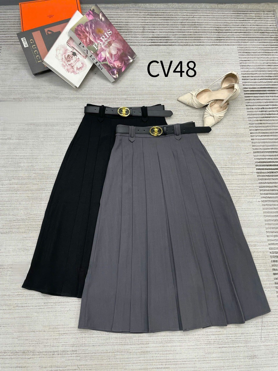CV48 Chân váy xếp ly đai tròn