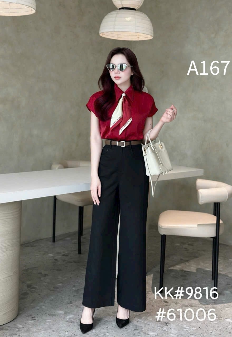 A167 Áo sơ mi lụa khăn phối màu