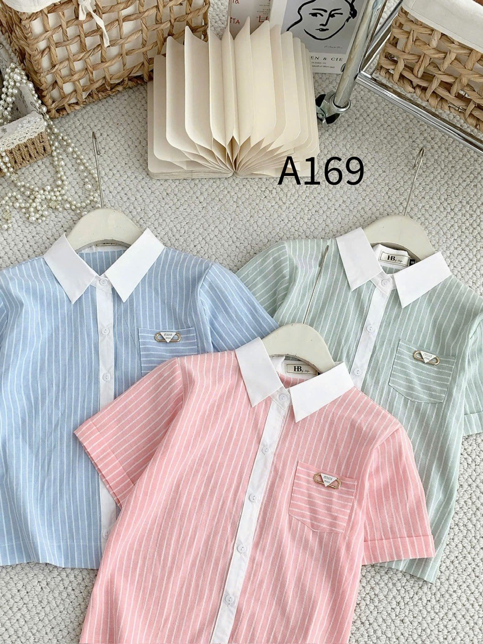 A169 Áo sơ mi kẻ túi ngực