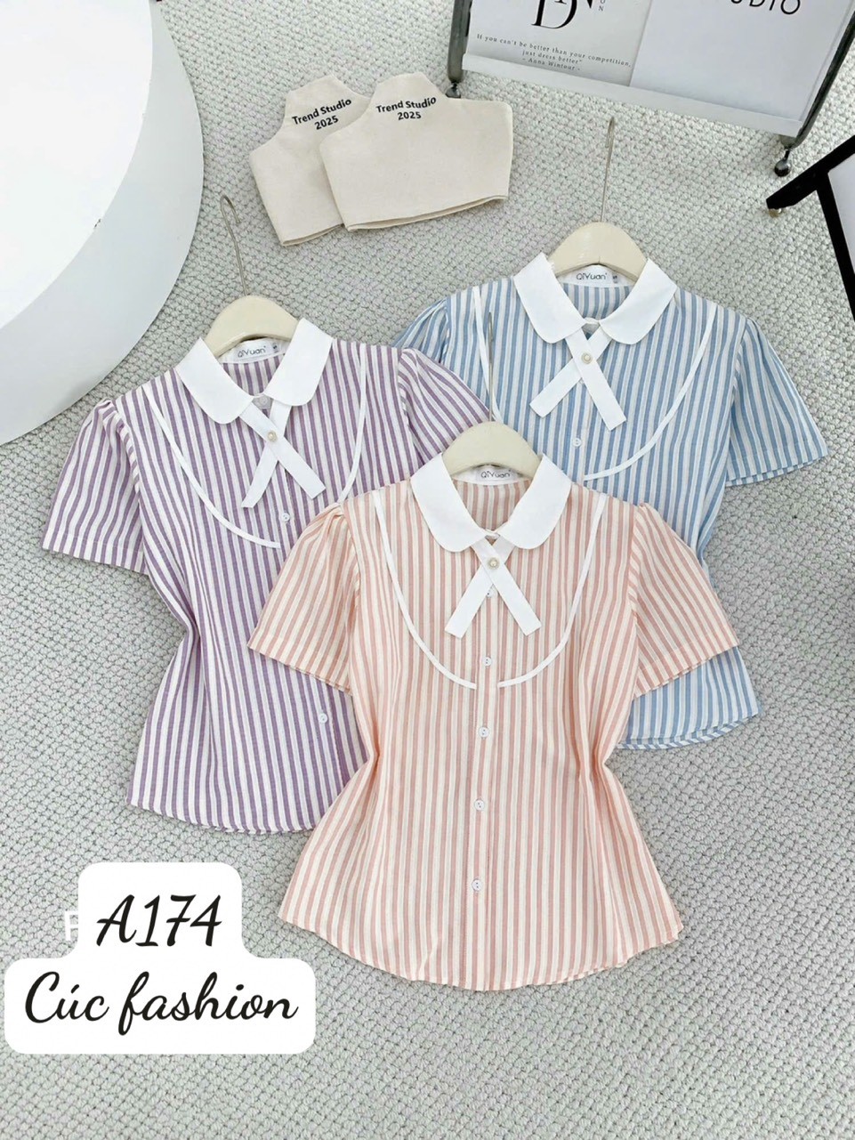 A174 Áo sơ mi kẻ cô yếm