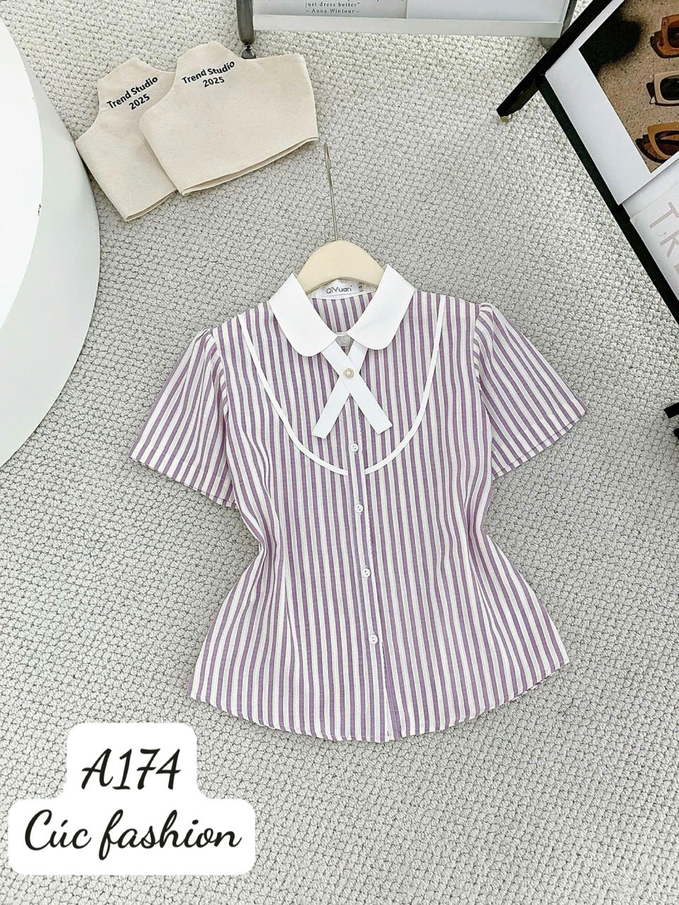 A174 Áo sơ mi kẻ cô yếm