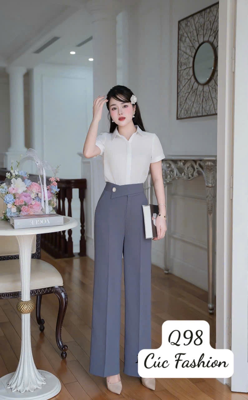 Q98 Quần xuông cạp nhọn cúc lệch