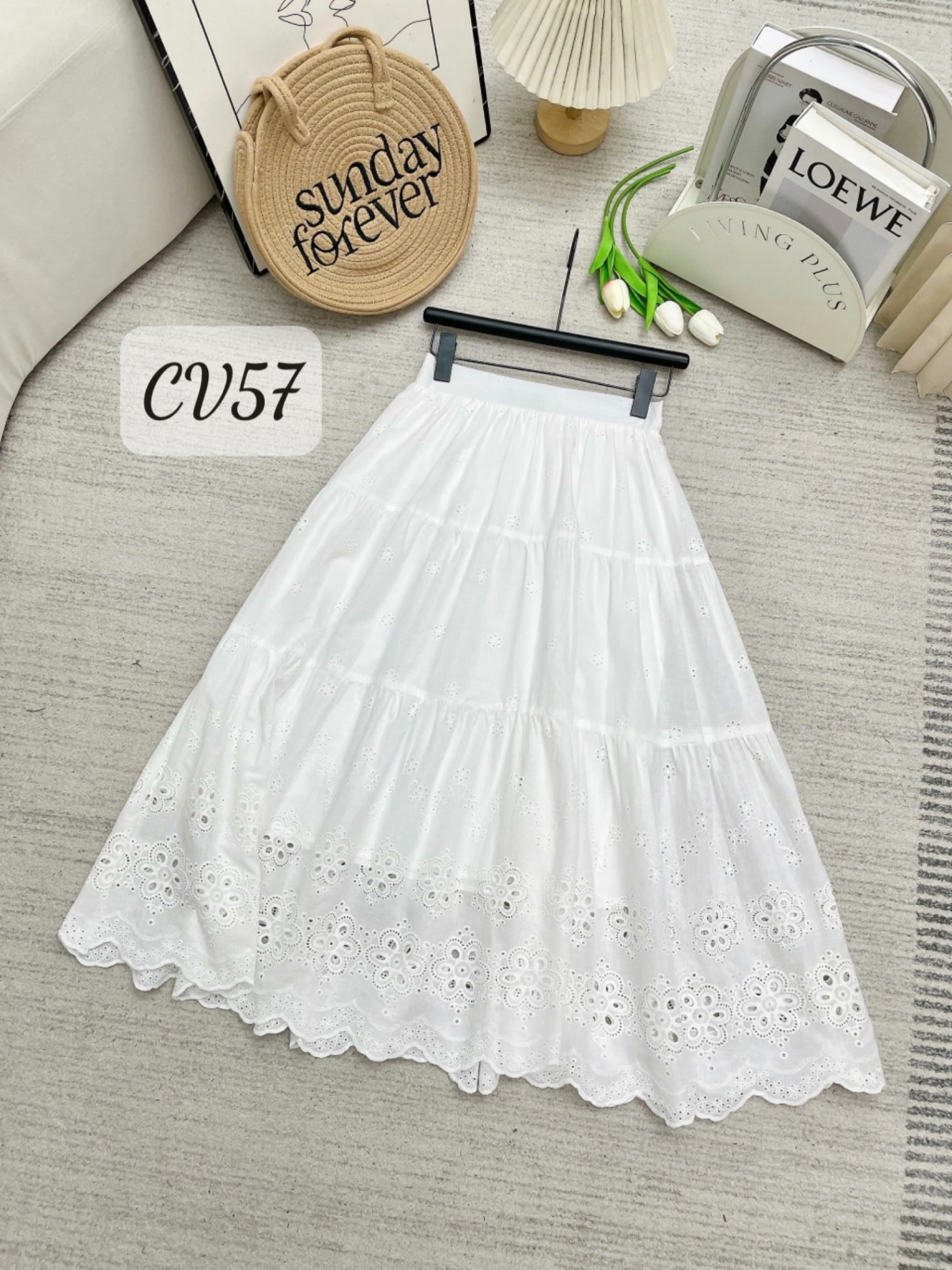 CV57 Váy xòe hoa lượn đi biển