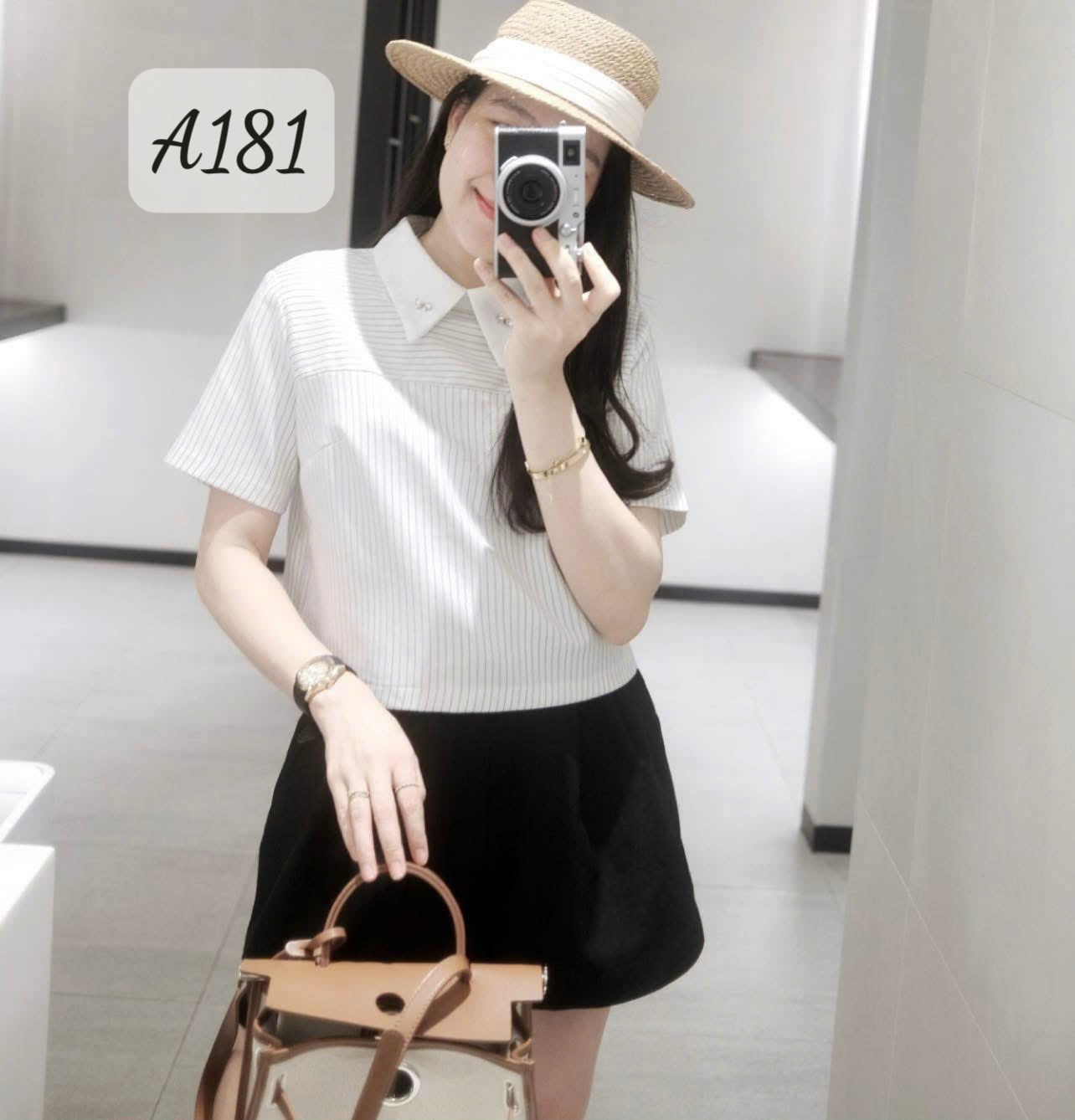A181 Áo kẻ cổ đức đính hoa đá