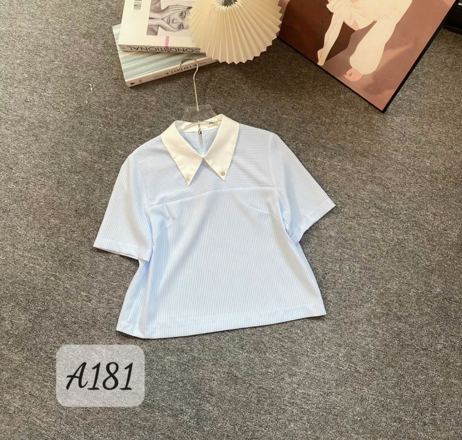 A181 Áo kẻ cổ đức đính hoa đá