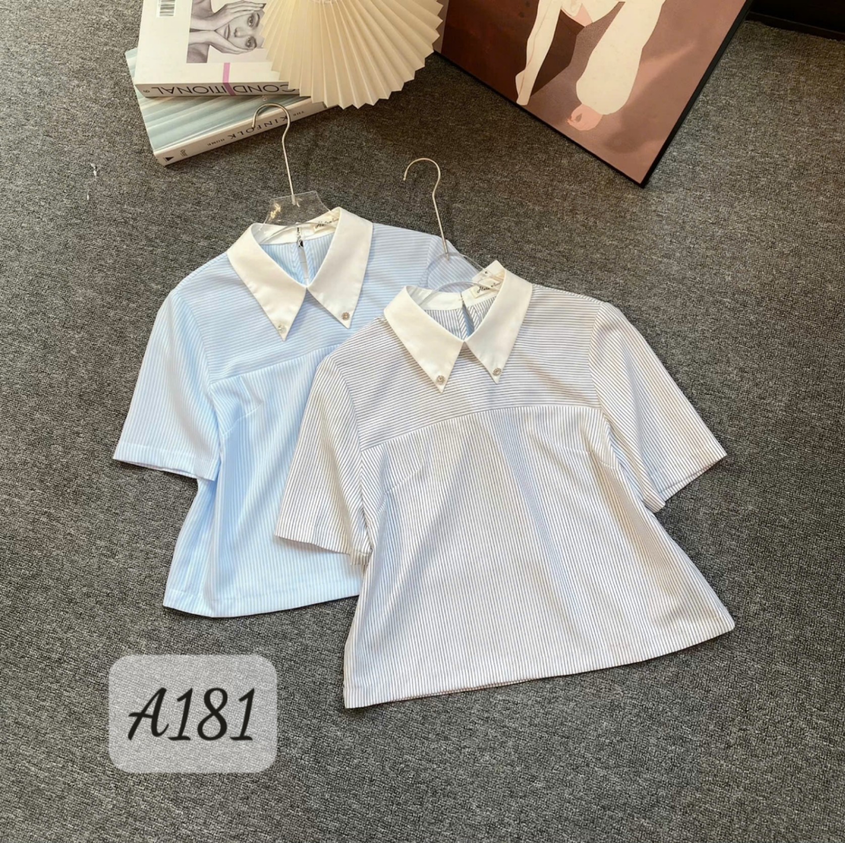 A181 Áo kẻ cổ đức đính hoa đá