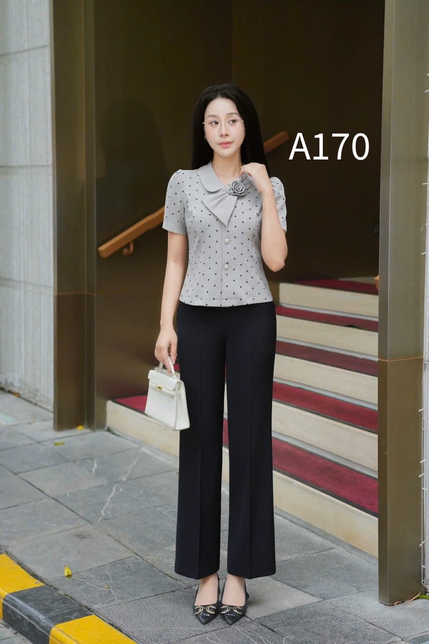A170 Áo sơ mi chấm bi cổ hoa