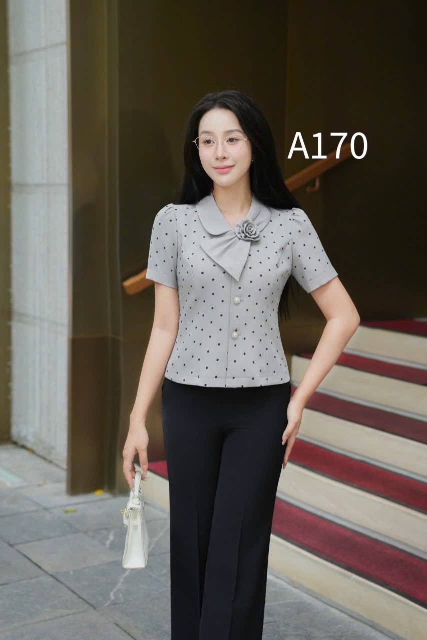 A170 Áo sơ mi chấm bi cổ hoa