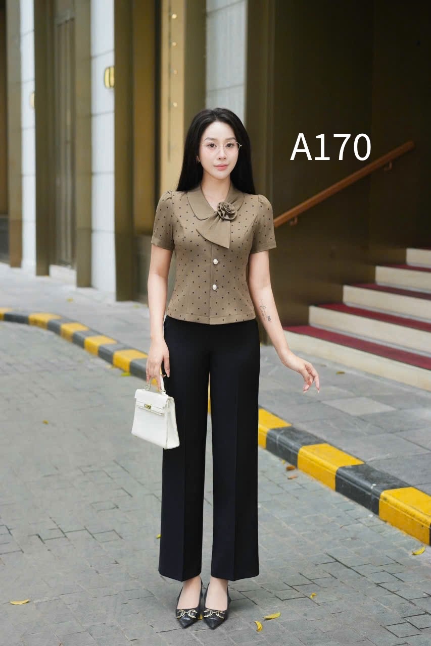A170 Áo sơ mi chấm bi cổ hoa