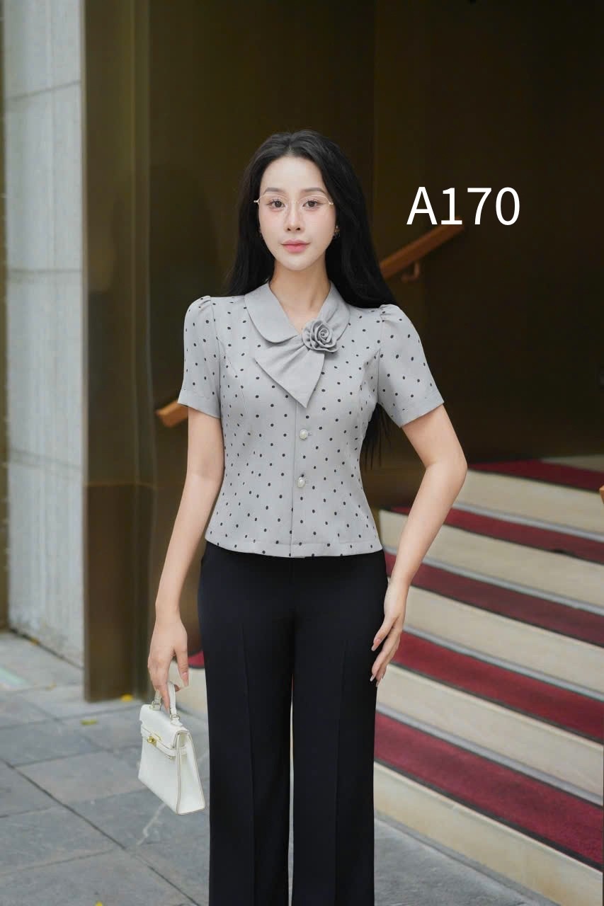 A170 Áo sơ mi chấm bi cổ hoa
