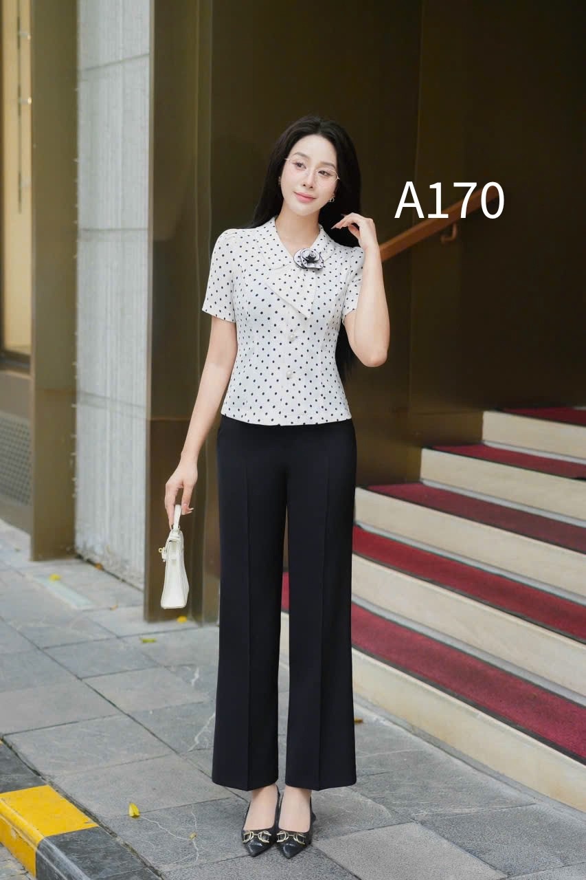 A170 Áo sơ mi chấm bi cổ hoa