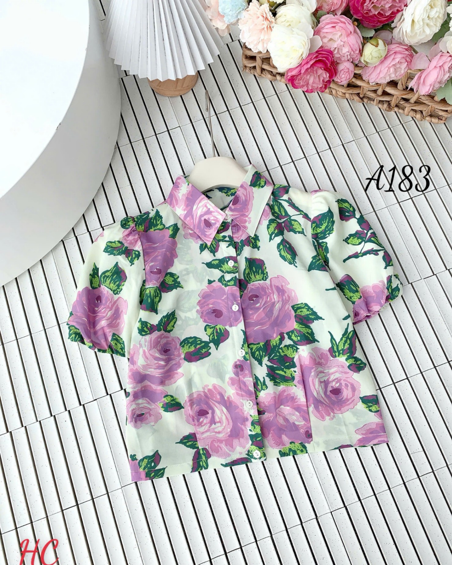 A183 Áo sơ mi hoa dáng lửng