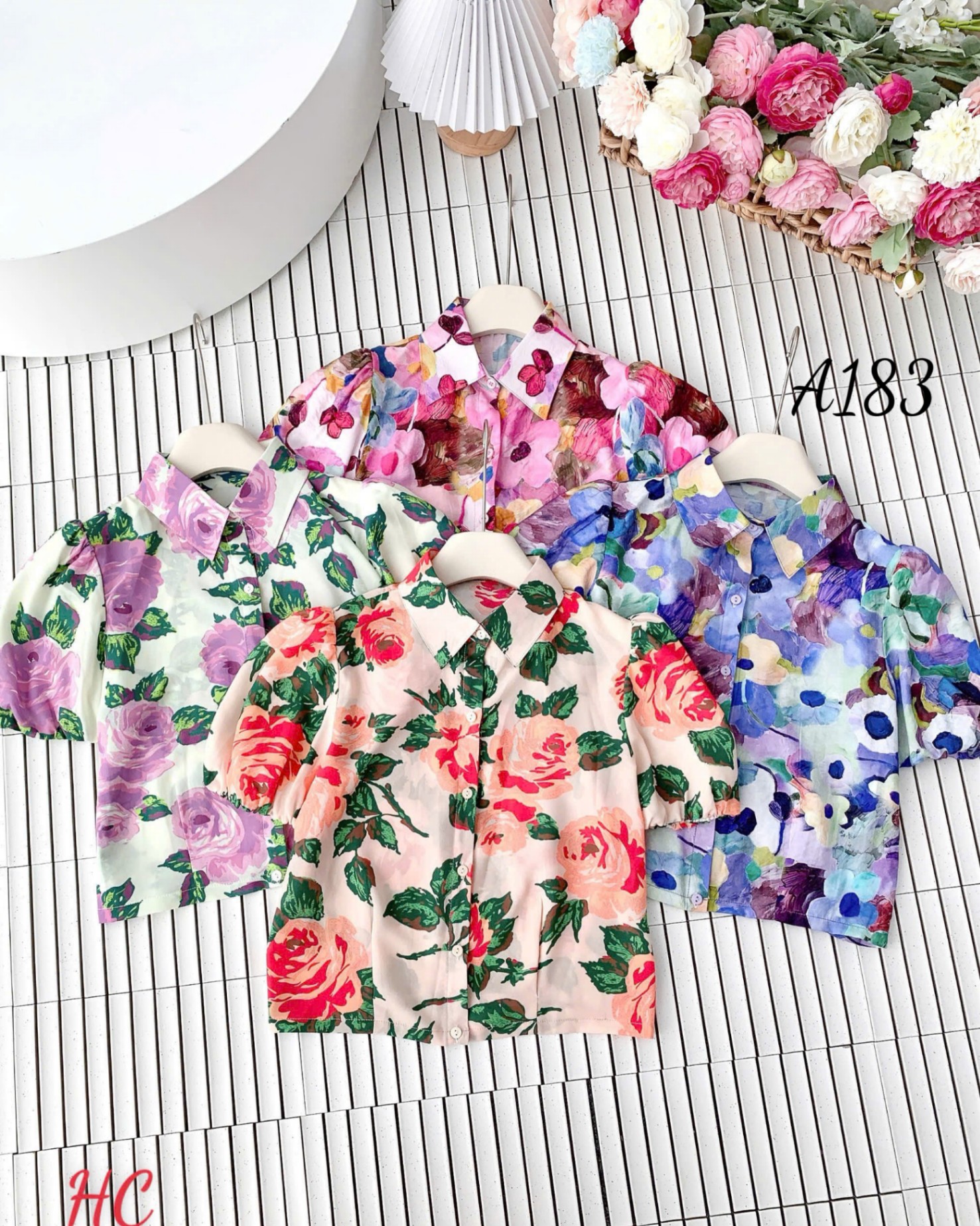 A183 Áo sơ mi hoa dáng lửng
