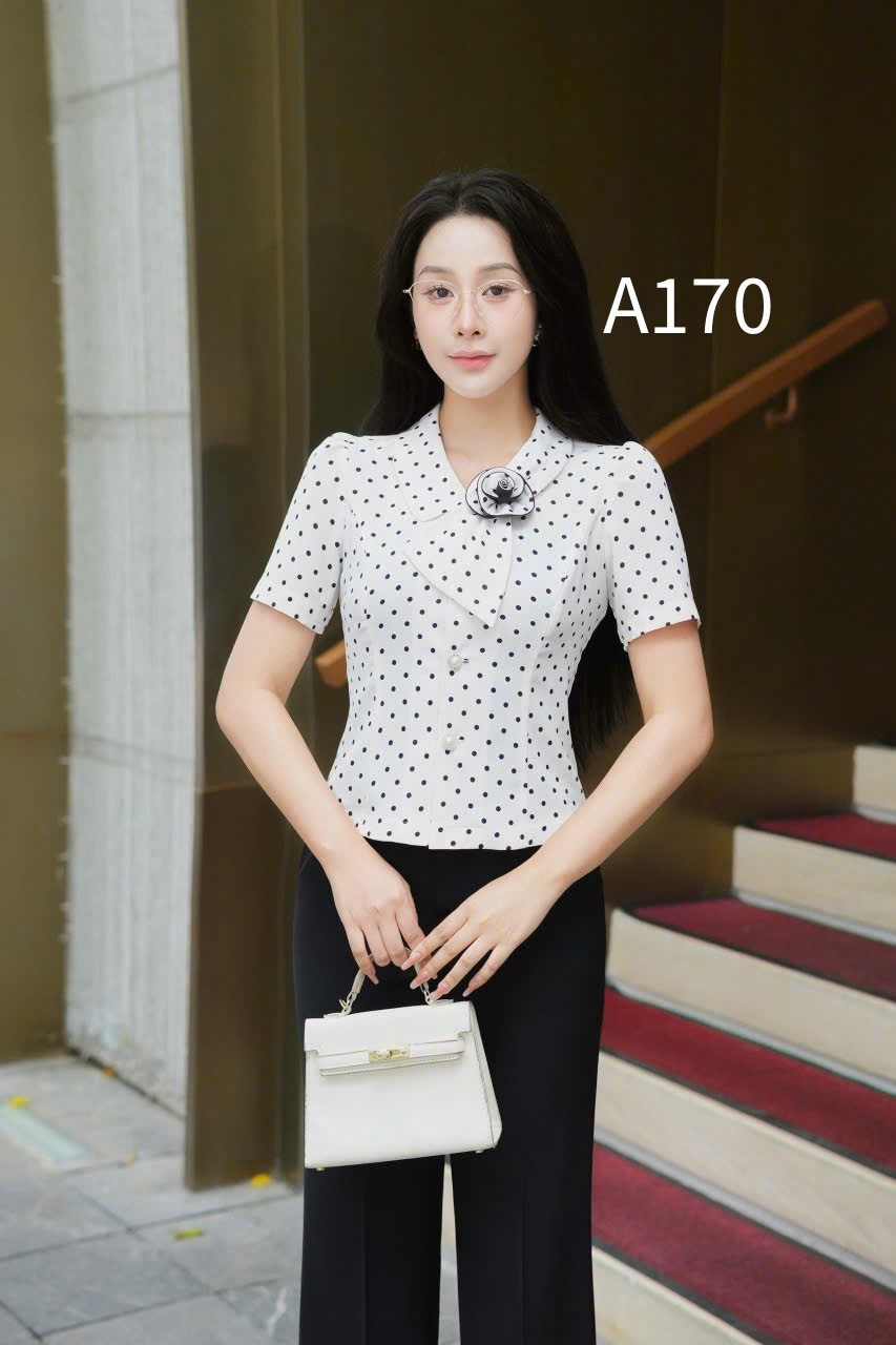 A170 Áo sơ mi chấm bi cổ hoa