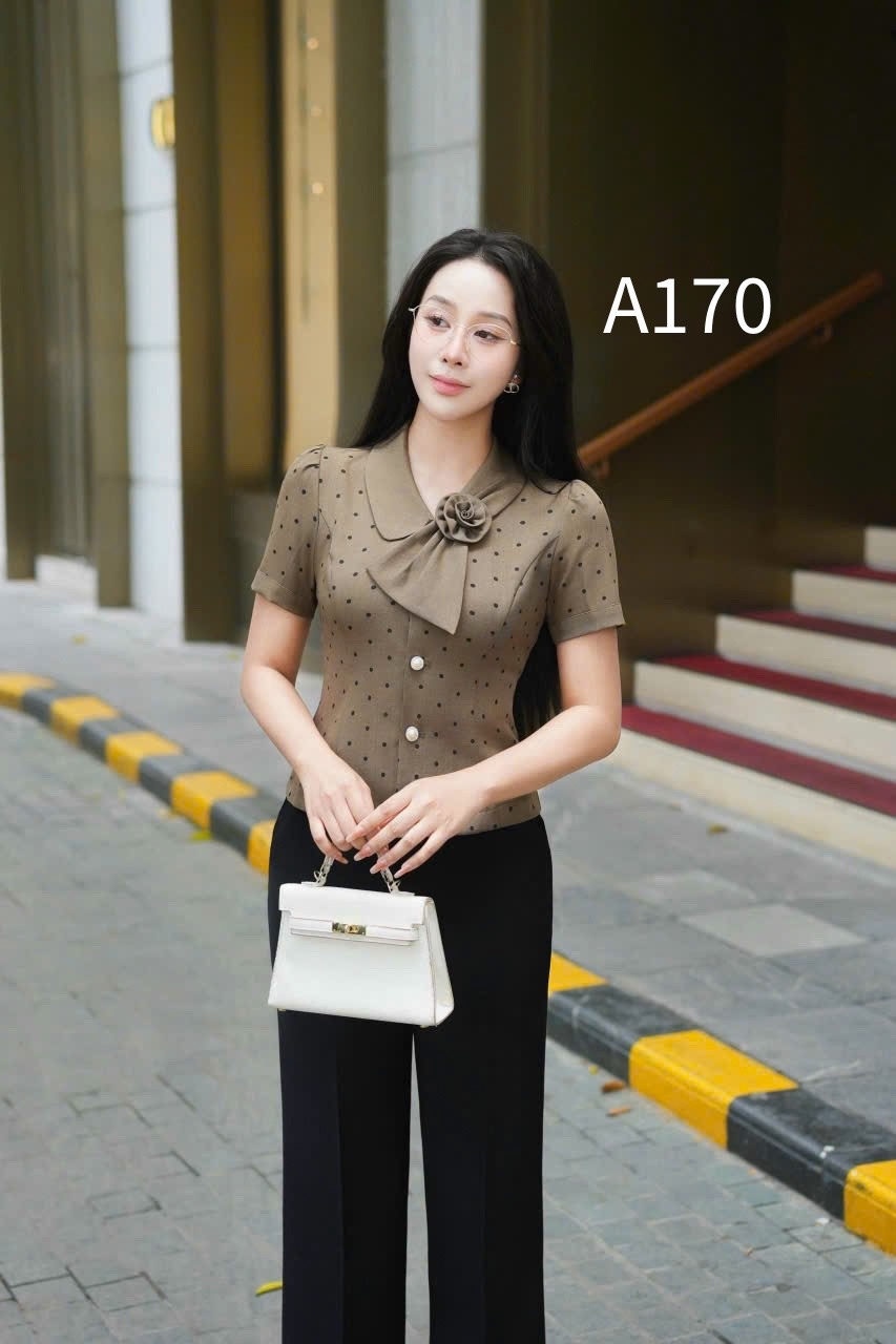 A170 Áo sơ mi chấm bi cổ hoa