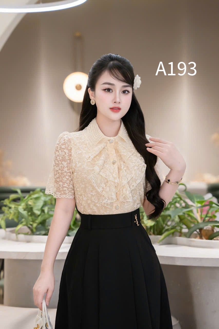 A193 Áo sơ mi ren xếp bèo ngực