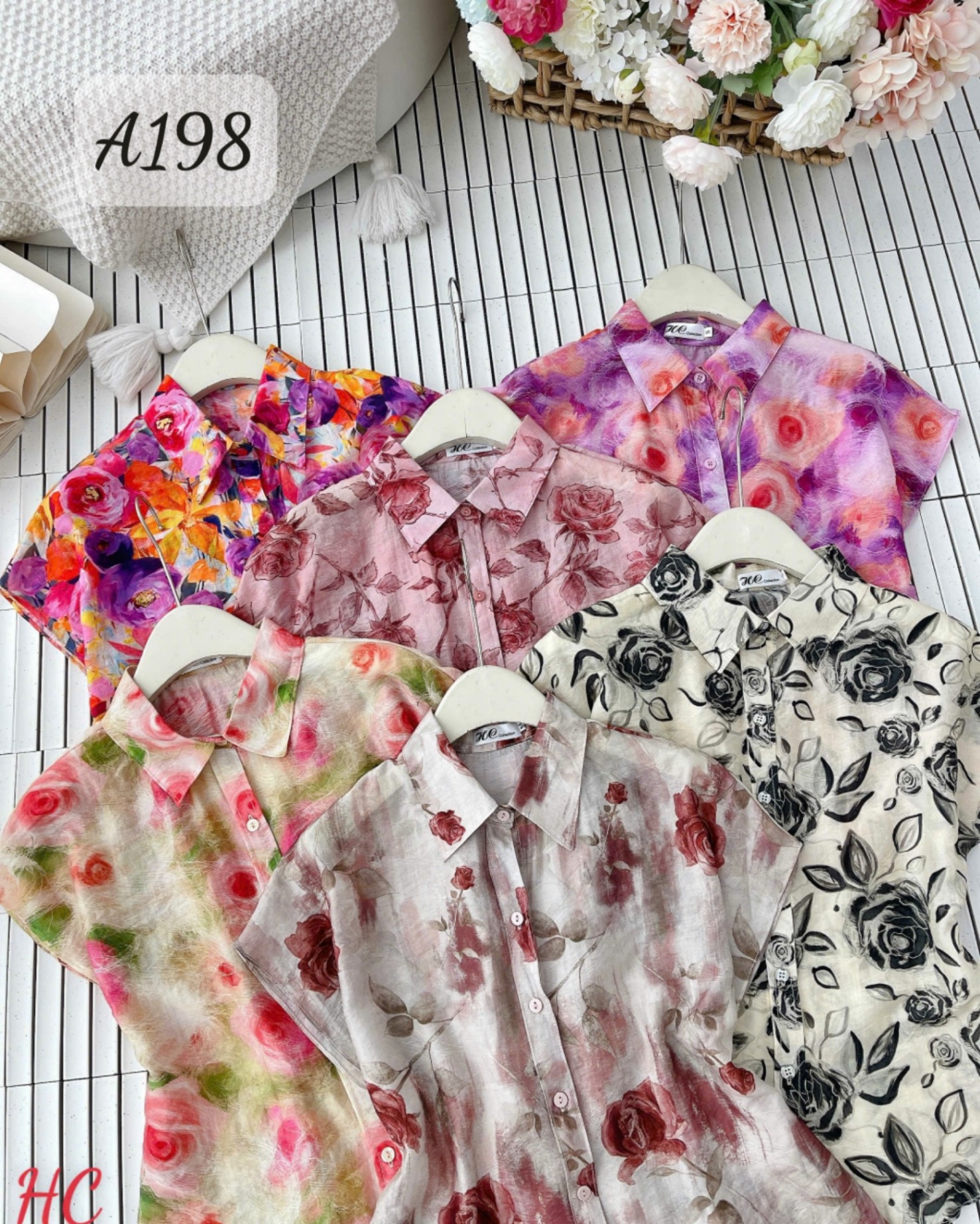 A198 Áo sơ mi hoa tay hến