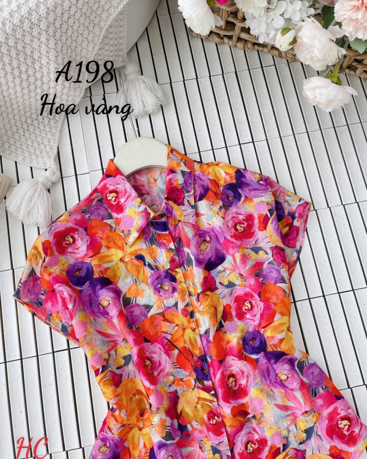 A198 Áo sơ mi hoa tay hến