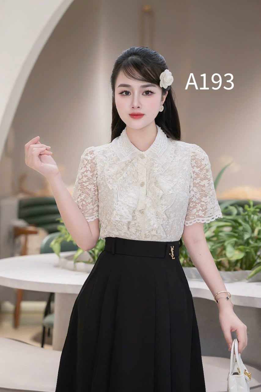 A193 Áo sơ mi ren xếp bèo ngực
