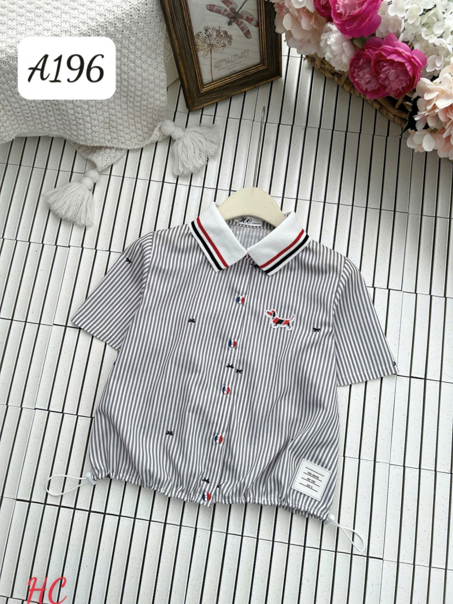 A196 Áo sơ mi cổ kẻ thêu cún