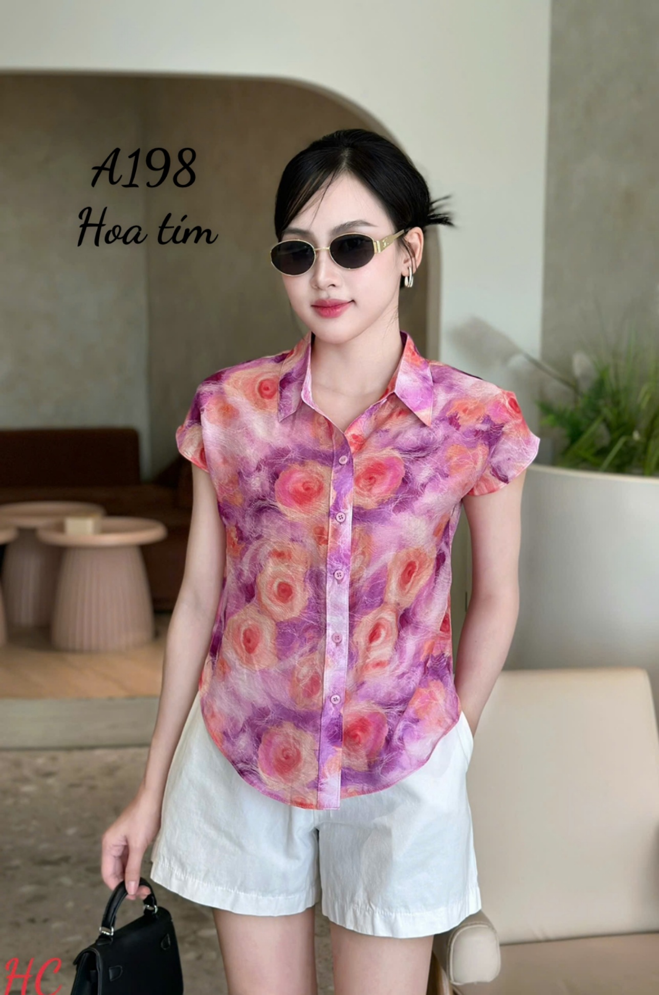 A198 Áo sơ mi hoa tay hến