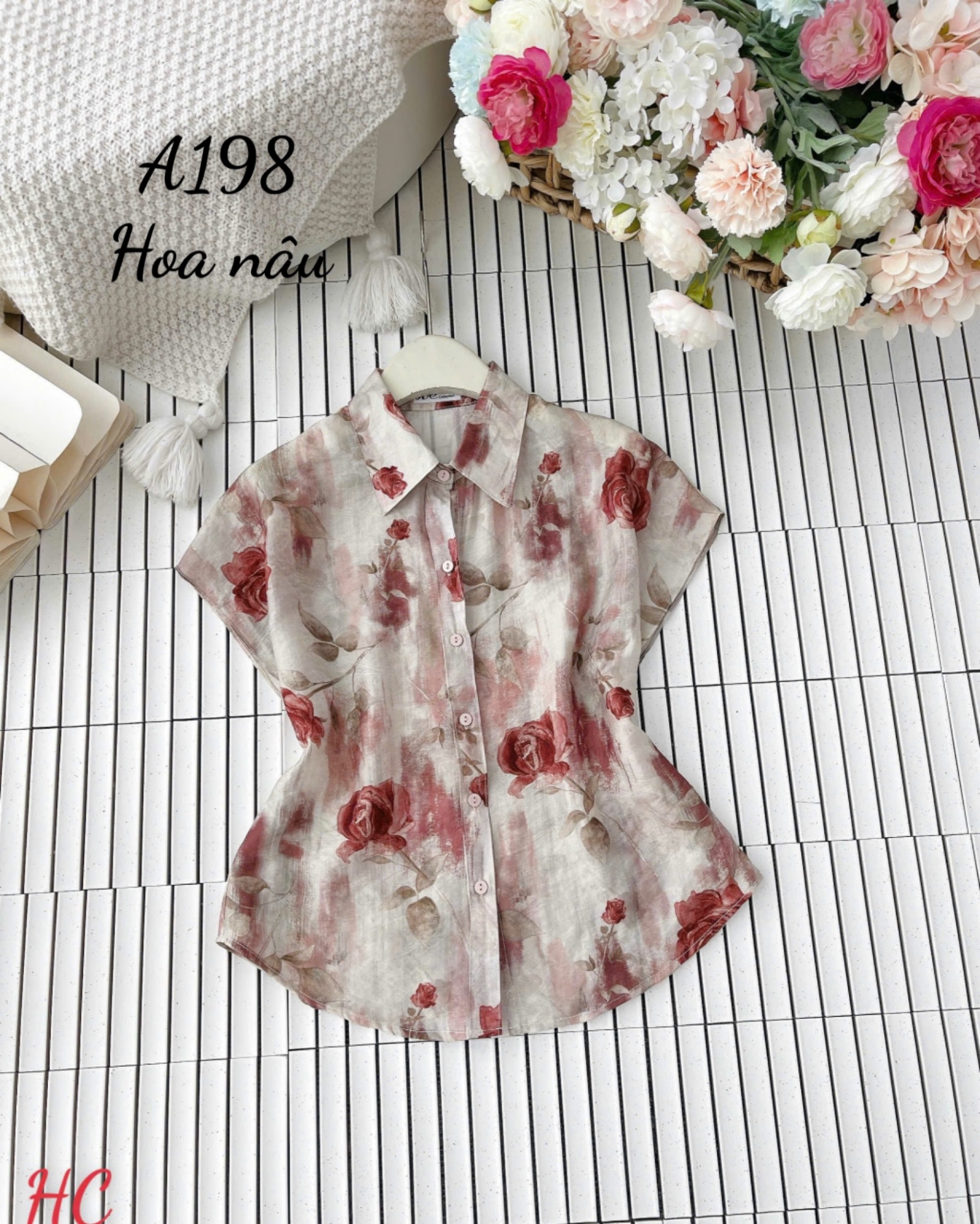 A198 Áo sơ mi hoa tay hến