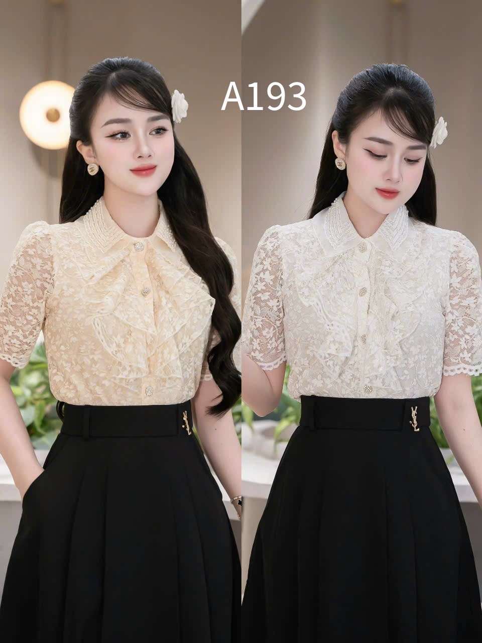 A193 Áo sơ mi ren xếp bèo ngực