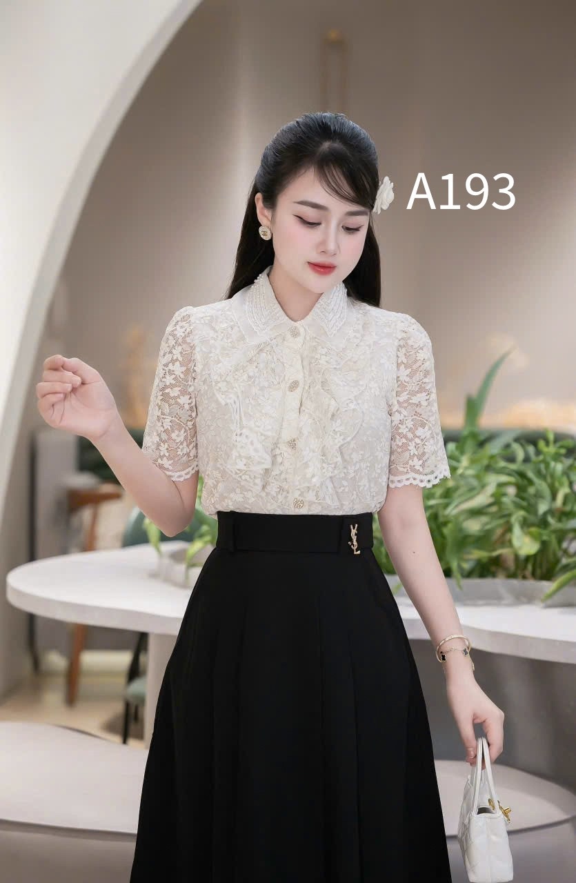 A193 Áo sơ mi ren xếp bèo ngực