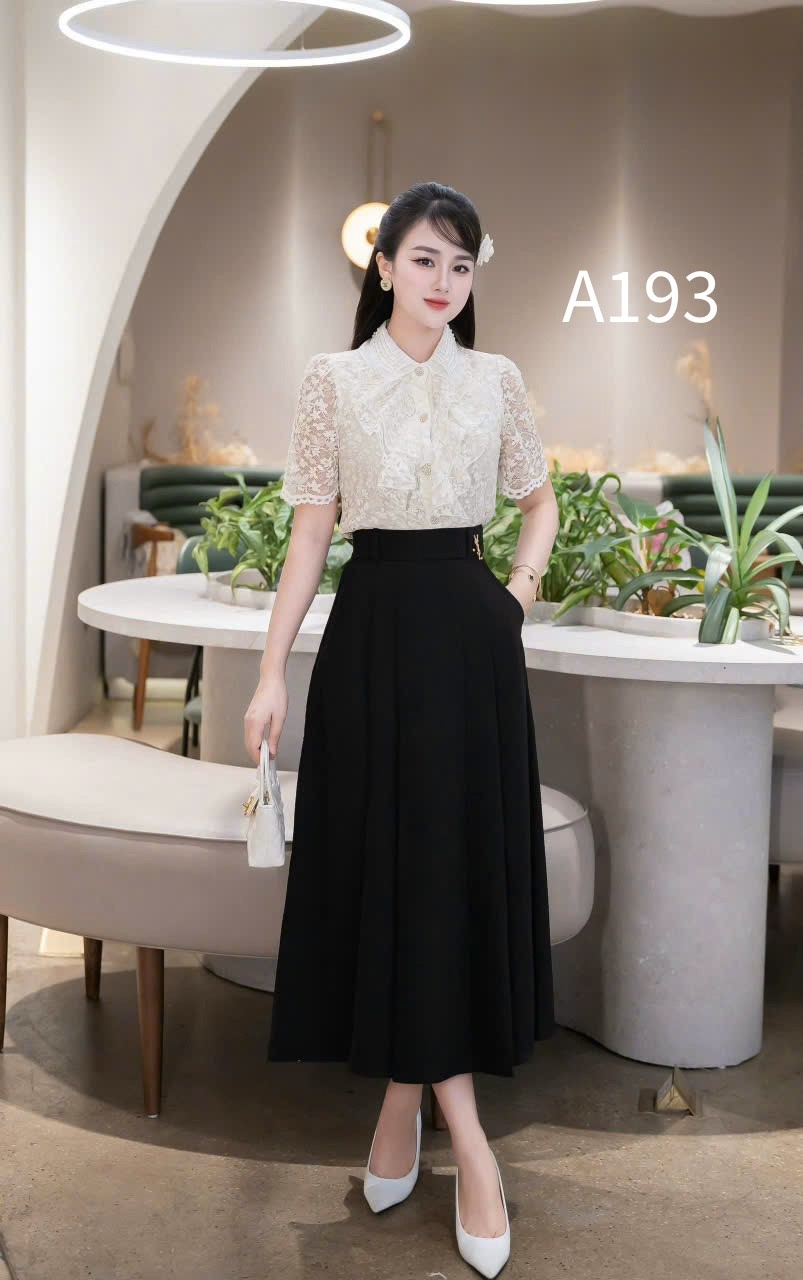 A193 Áo sơ mi ren xếp bèo ngực