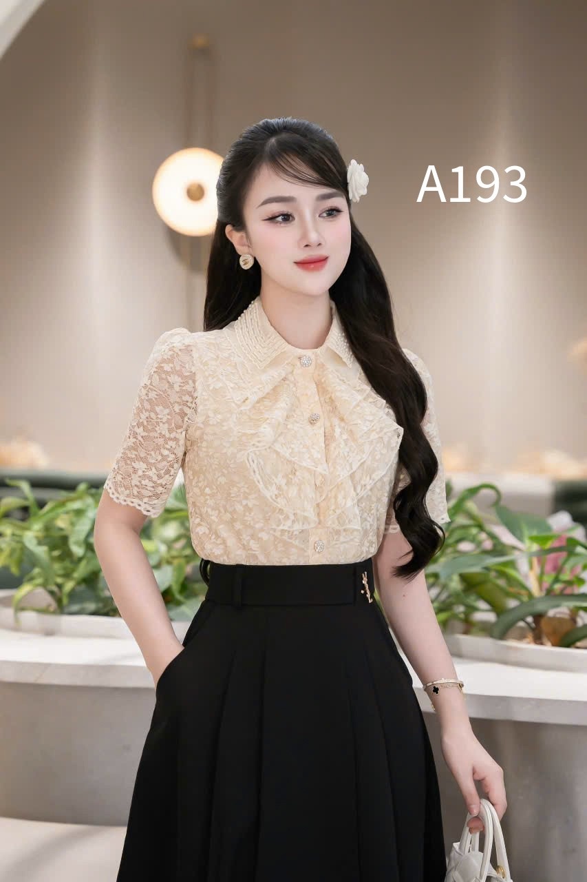 A193 Áo sơ mi ren xếp bèo ngực