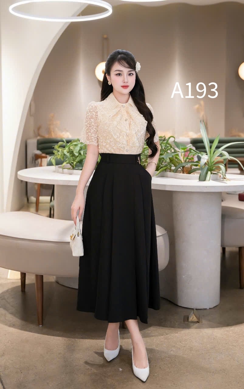 A193 Áo sơ mi ren xếp bèo ngực