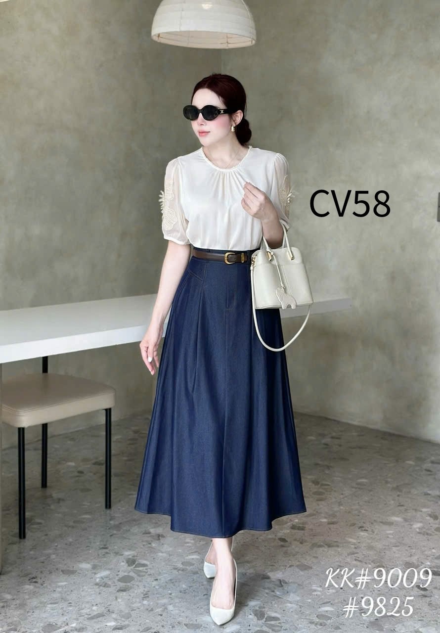 CV58 Chân váy bò mềm kèm đai
