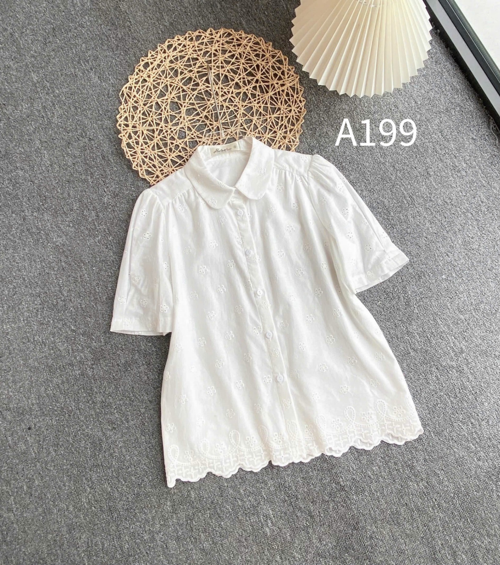 A199 Áo sơ mi cổ sen hoa nhí