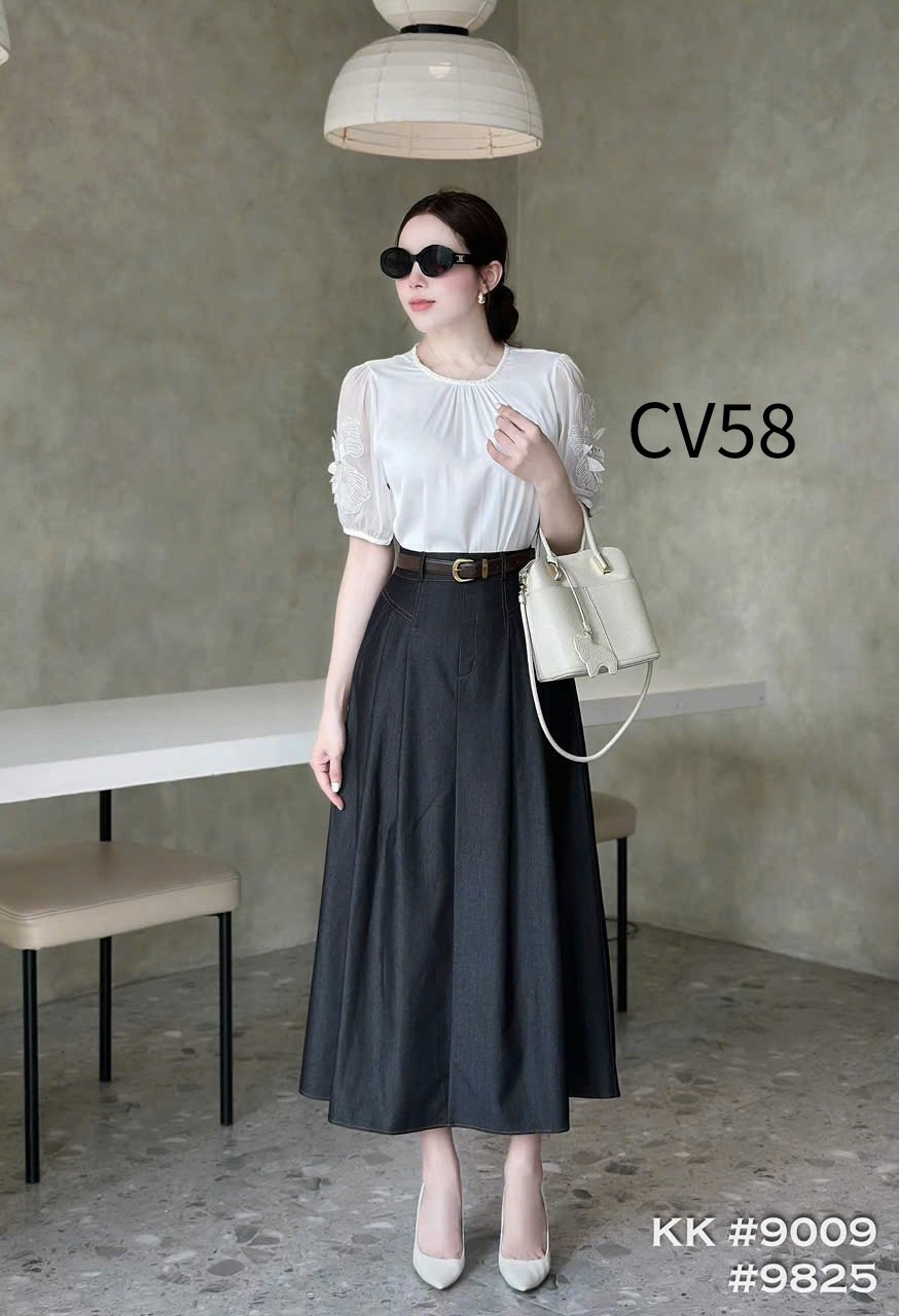 CV58 Chân váy bò mềm kèm đai