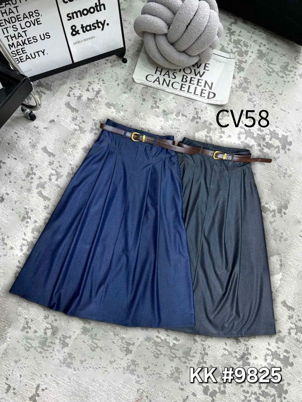 CV58 Chân váy bò mềm kèm đai