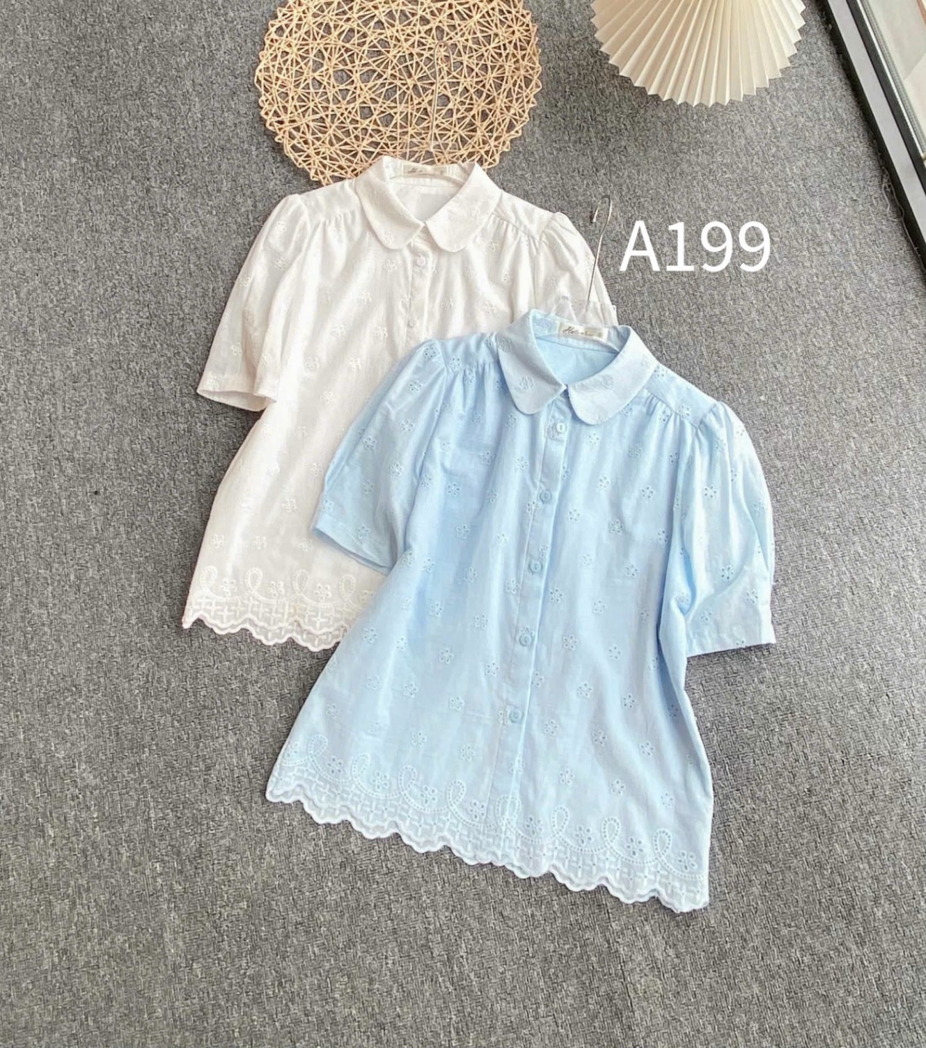 A199 Áo sơ mi cổ sen hoa nhí