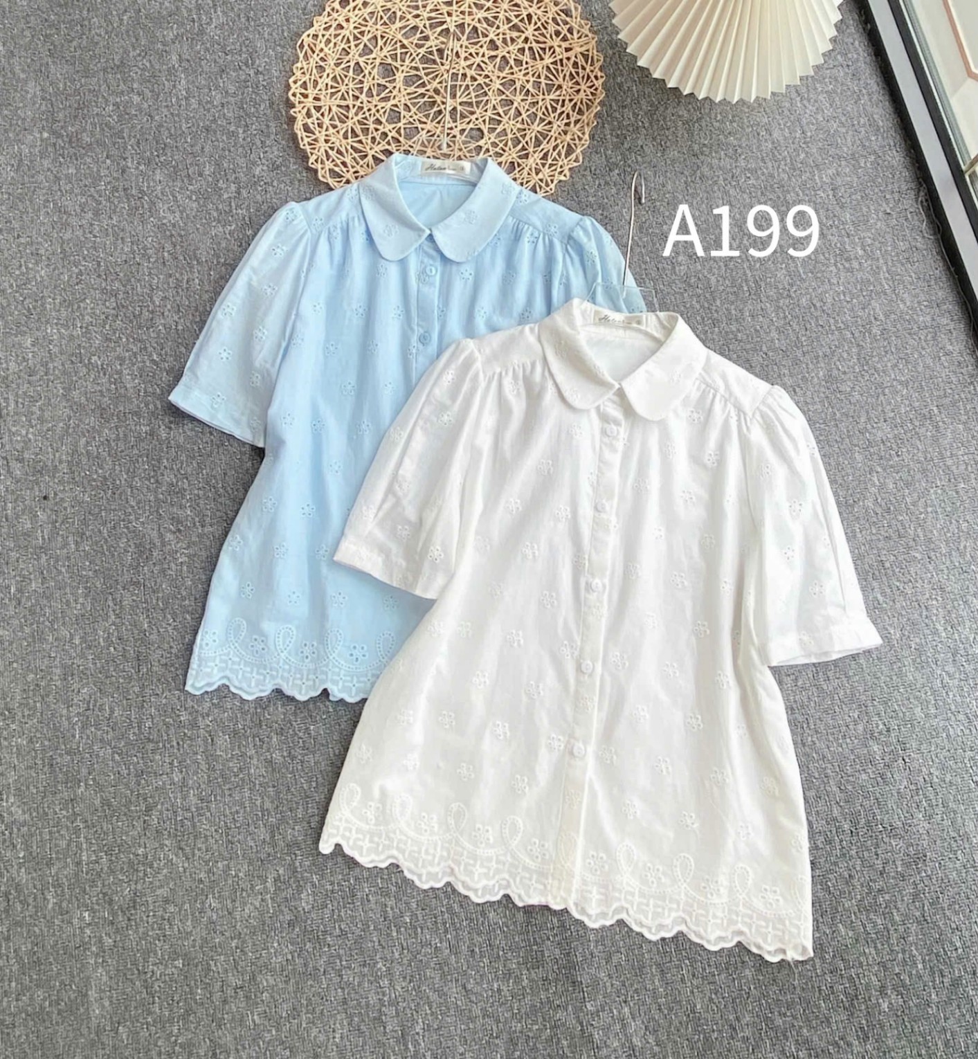 A199 Áo sơ mi cổ sen hoa nhí