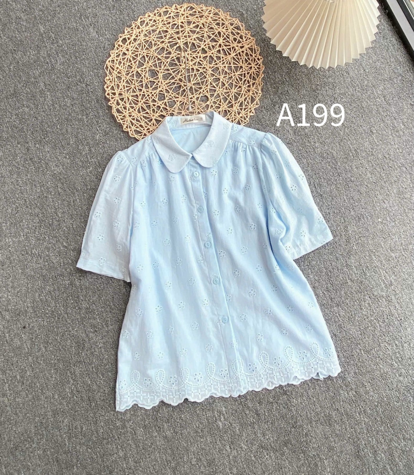 A199 Áo sơ mi cổ sen hoa nhí