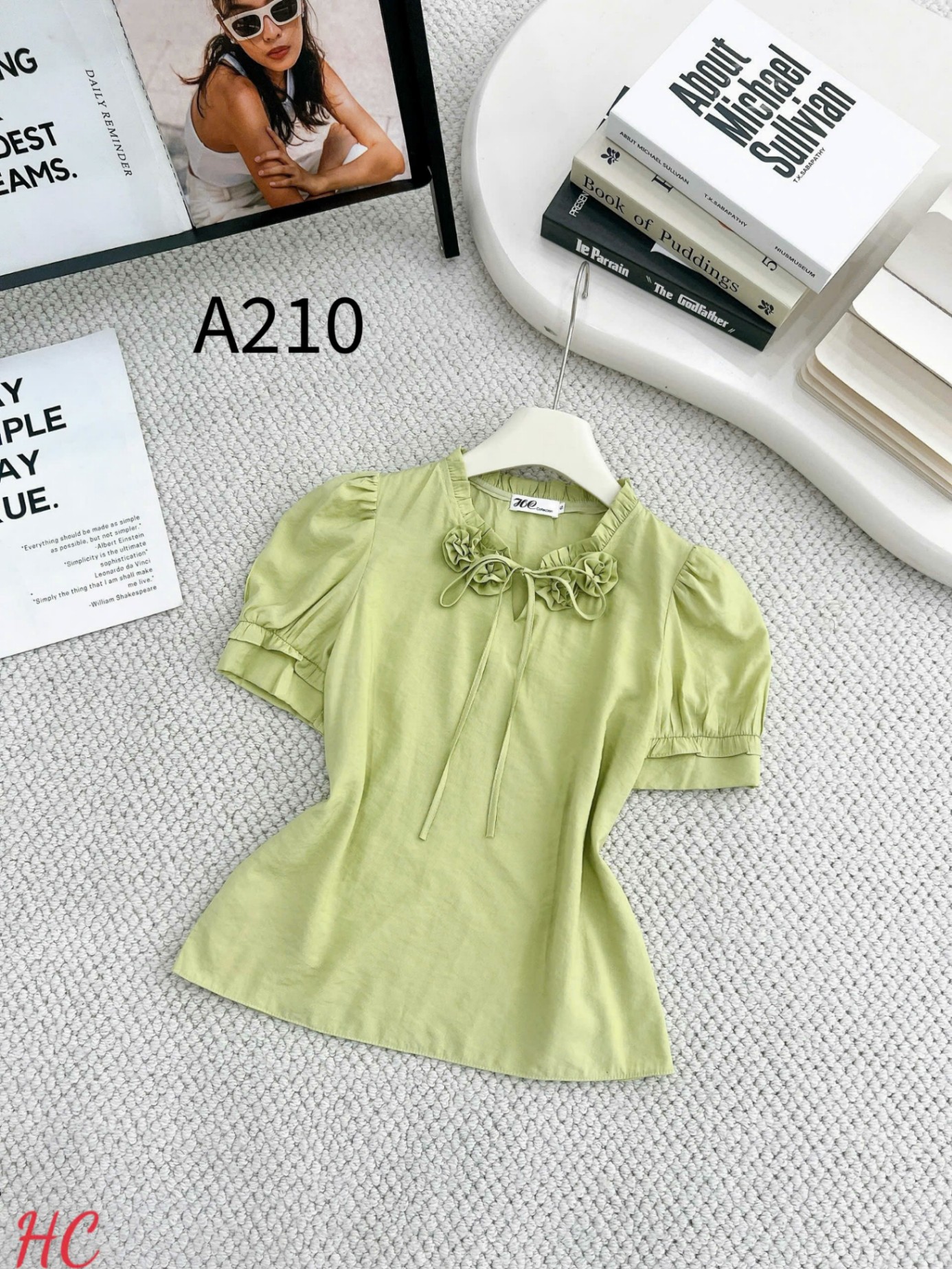 A210 Áo sơ mi cổ hoa dây nơ