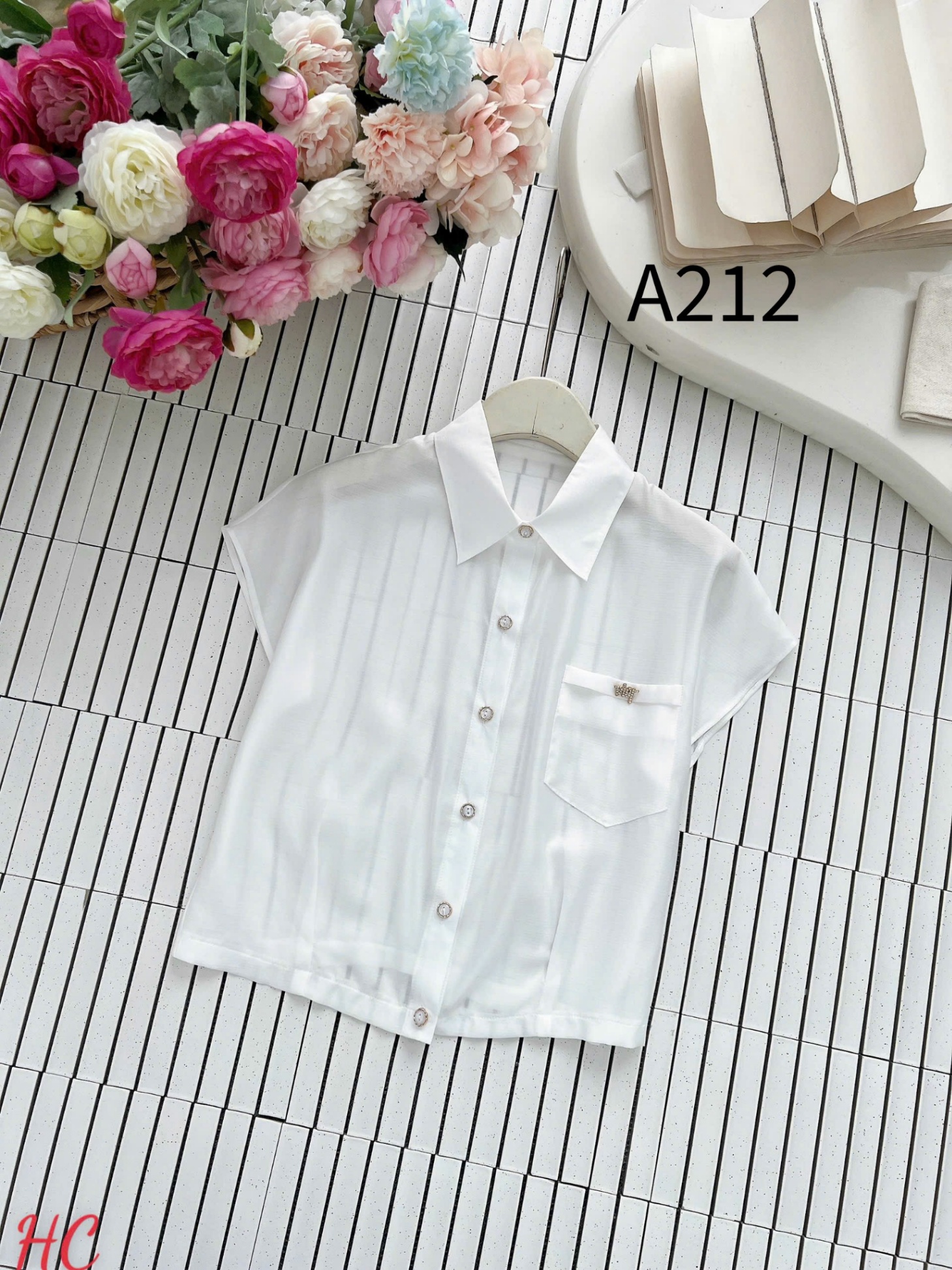 A212 Áo sơ mi túi ngực tag đá